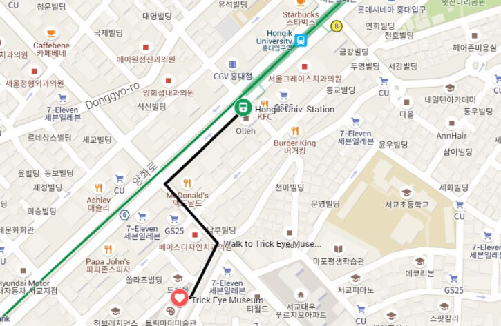 Hongik University Station to Trick Eye Museum Guide Map