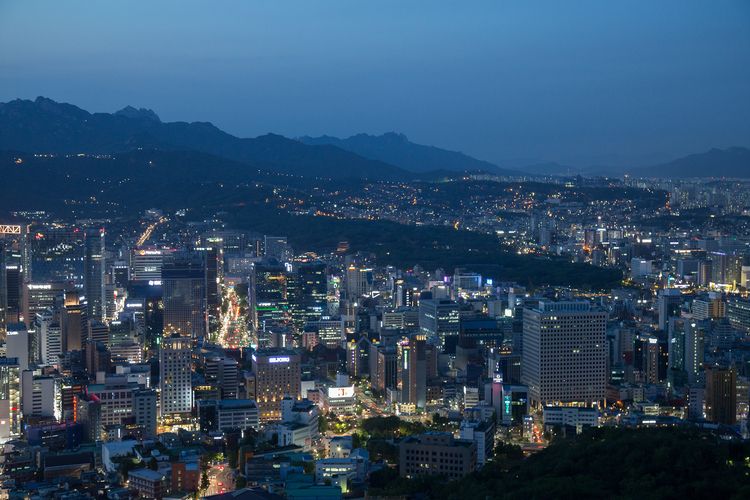 Evening View of Seoul City from Namsan Tower
