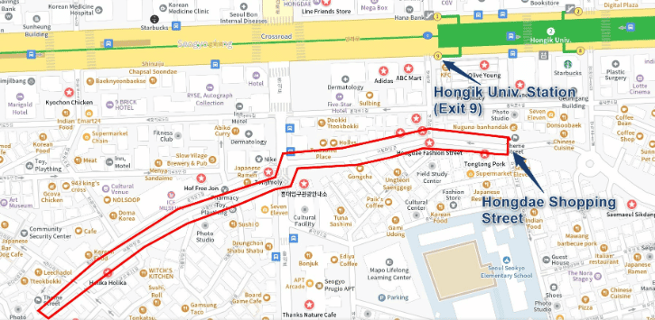 Hongdae Shopping Street Map