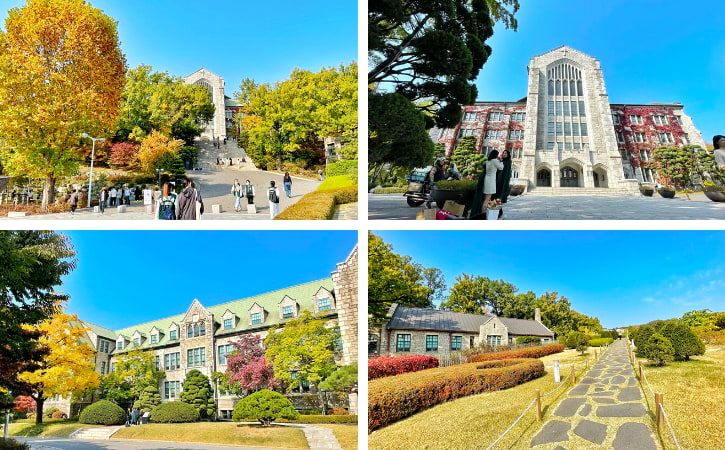 Autumn colors frame the stone buildings of Ewha Womans University in Seoul