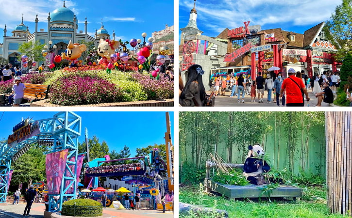 Colorful attractions and excited visitors at Everland, Korea's largest theme park