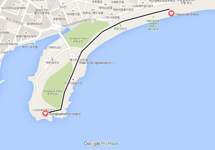 Haeundae Beach to Dongbaekseom Island Guide Map