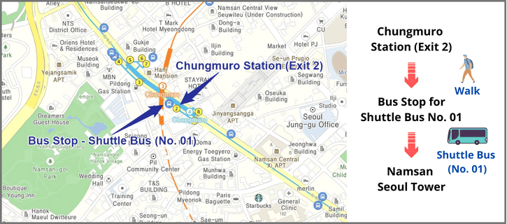 Getting to N Seoul Tower by Bus No.01