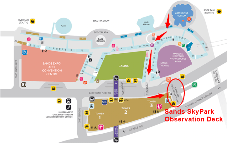 ArtScience Museum to Sands SkyPark Map