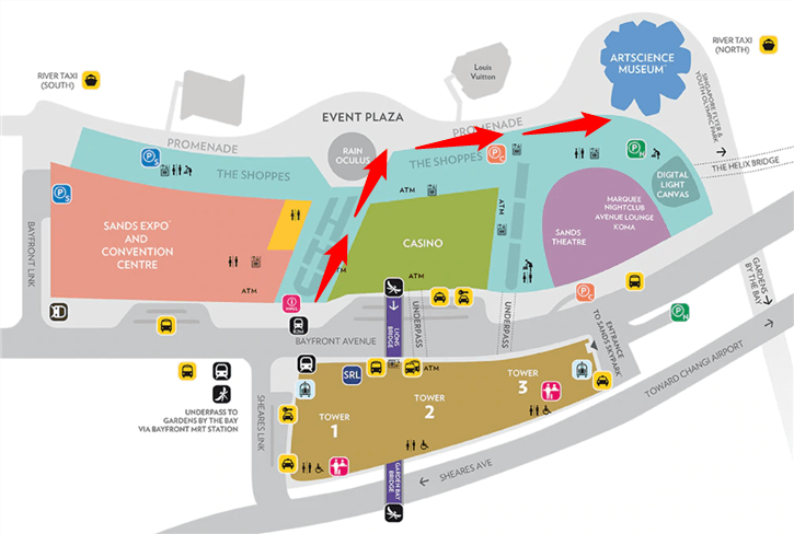 Bayfront MRT Station to ArtScience Museum Map