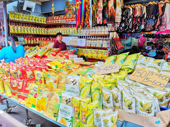 Dried Durians and Mangoes in the railway market