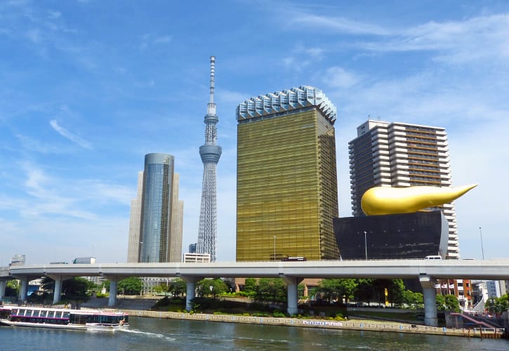 Distinctive Asahi Beer Hall with its golden flame sculpture on top