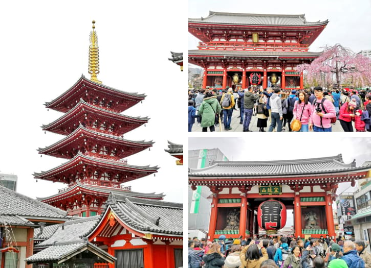 View of the iconic Five-Story Pagoda and Kaminarimon Gate