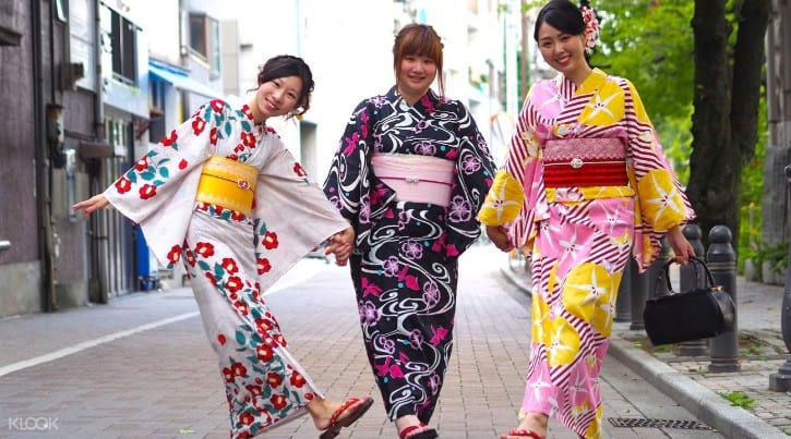 Wearing a stunning kimono dress in Asakusa