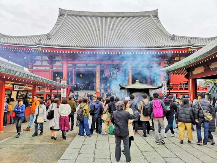 Sensoji Temple in Asakusa, showcasing its vibrant red architecture and large lantern