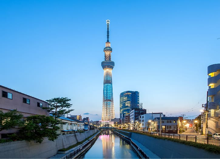 Iconic Tokyo Skytree tower, soaring high above the cityscape