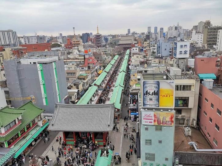 Panoramic cityscape view from the observation deck of Asakusa Culture Tourist Information Center