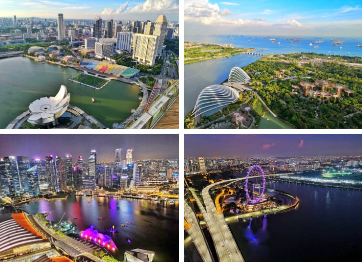 Aerial view of Marina Bay Sands' attractions from Sands SkyPark Observation Deck