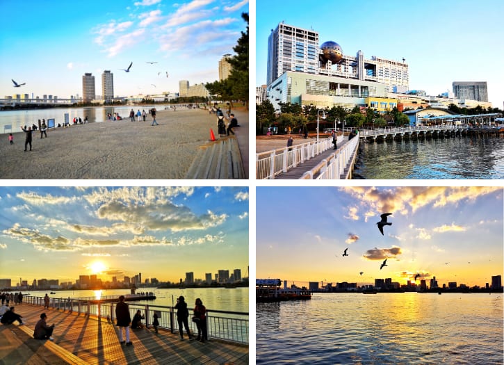 Scenic Odaiba Seaside Park bathed in golden light during late afternoon