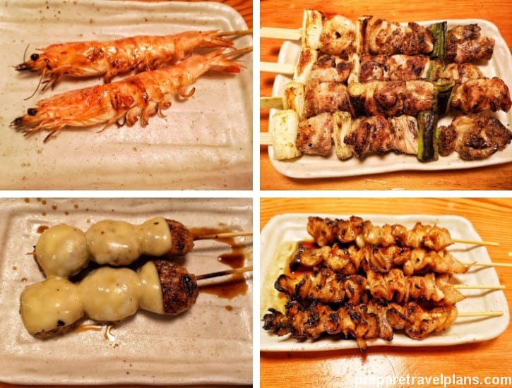 Delicious grilled chicken skewers at Torikizoku