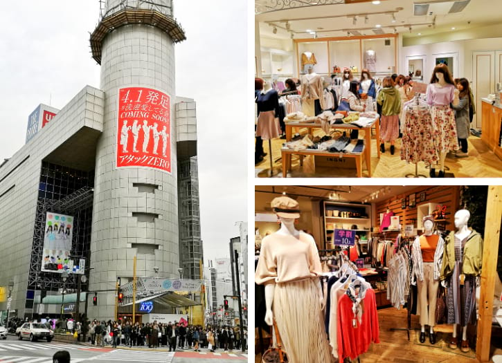 Iconic Shibuya 109 building, a fashion hub with multiple stores