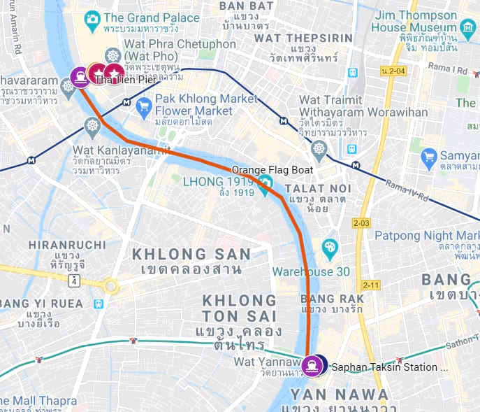 Saphan Taksin BTS Station to Wat Pho