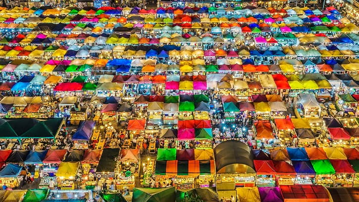 Colourful Rooftops of Train Night Market Ratchada