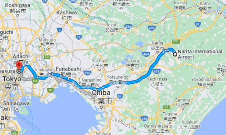 The Distance between Narita and Asakusa