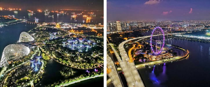 Gardens by the Bay and Singapore Flyer Views from SkyPark