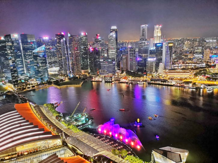 Panoramic Night View of Singapore Skyline from Sands SkyPark Observation Deck