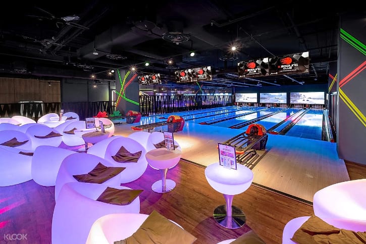 Colorful K Bowling Club in Singapore with Neon Lights and a Vibrant Atmosphere at Night