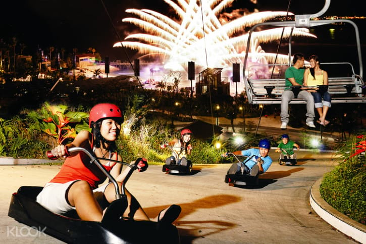 Enjoying a Night Ride on the Skyline Luge in Sentosa, Singapore