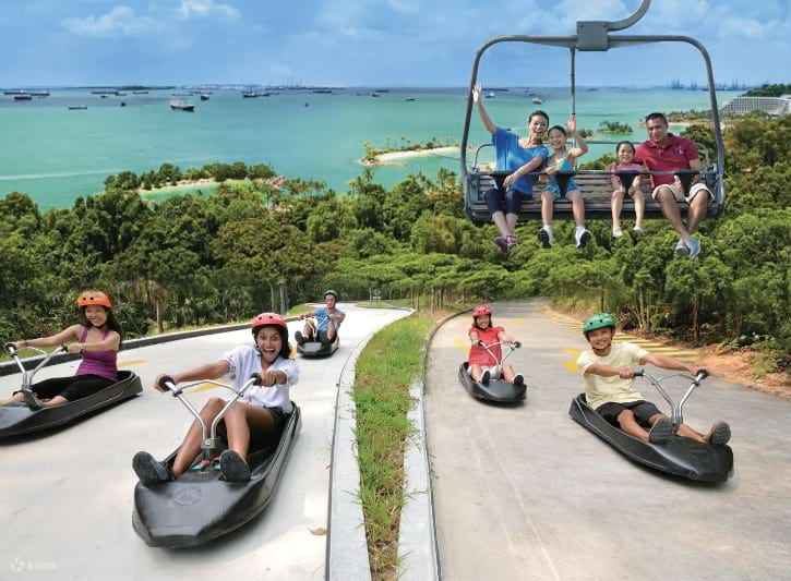 Adventurous ride down the Skyline Luge track, with scenic views of Sentosa Island