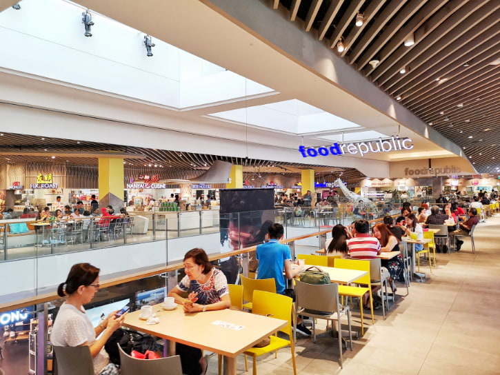 Vibrant food court Food Republic, featuring a variety of multicultural cuisines