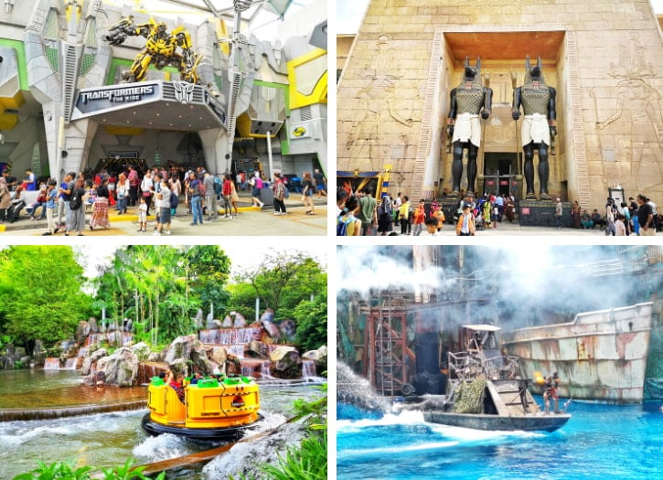 TRANSFORMERS The Ride, Revenge of the Mummy, Jurassic Park Rapids Adventure and WaterWorld