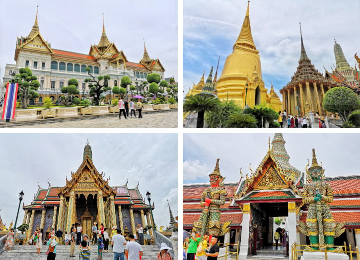 Bangkok's Grand Palace is depicted with its ornate architecture, golden spires and guardian statues