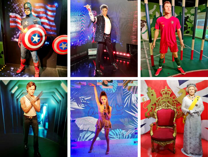 Wax figures of Captain America, Michael Jackson, and Cristiano Ronaldo at Madame Tussauds Bangkok