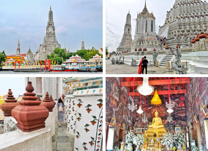 Architectural of Wat Arun Bangkok, showcasing its intricate carvings, colorful porcelain, and layered spires