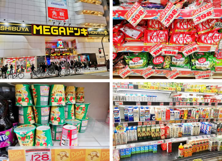 Variety of snacks on display at Mega Don Quijote