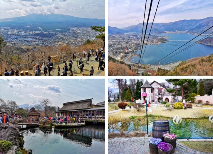 Scenic view of Mount Fuji, Kachi-kachi ropeway, and Oshino Hakkai