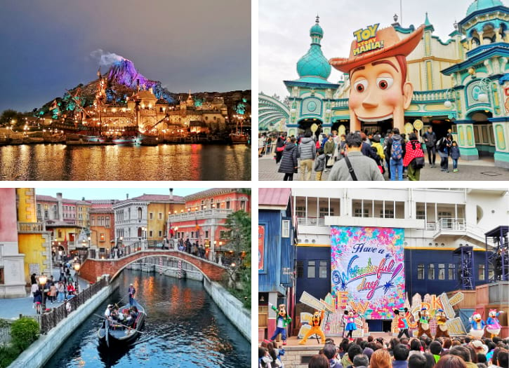 Tokyo DisneySea's Mysterious Island with its volcano and Toy Story Mania