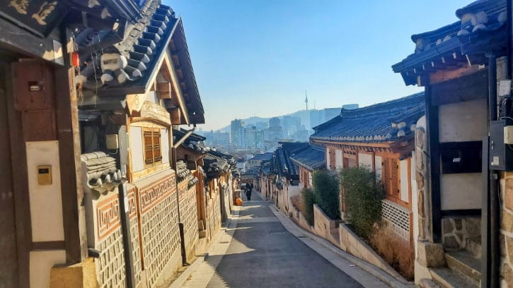 A View of Seoul city at Bukchon Hanok Village