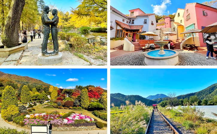 The scenes of Nami Island, Petite France, Garden of Morning Calm and Gangchon Rail Park