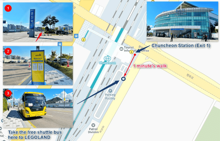 LEGOLAND Korea Free Shuttle Bus Stop Located at Chuncheon Station's Exit 1