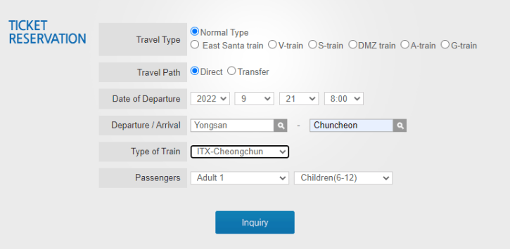 KORAIL Ticket Reservation Website