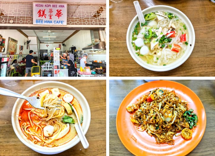 Koay Teow Th'ng, White Curry Noodle and Char Koay Teow a at Bee Hwa Cafe