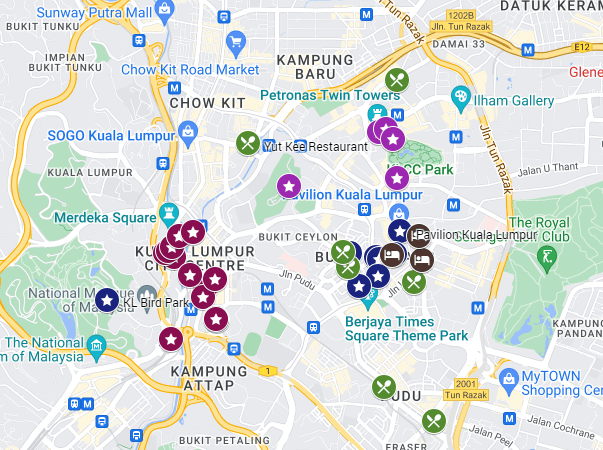 Kuala Lumpur Itinerary Map