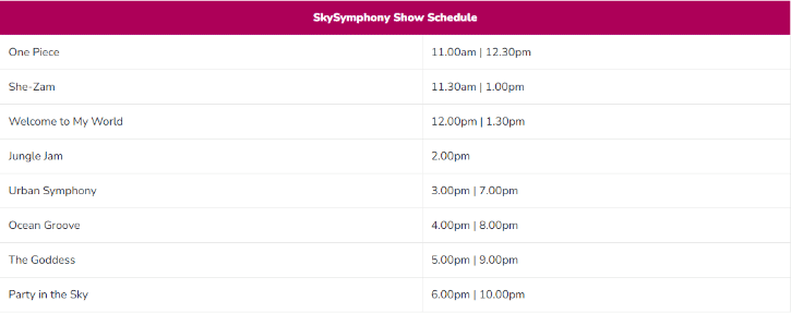 SkySymphony Showtimes