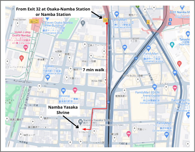 Guide from Osaka-Namba Station or Namba Station to the Namba Yasaka Shrine