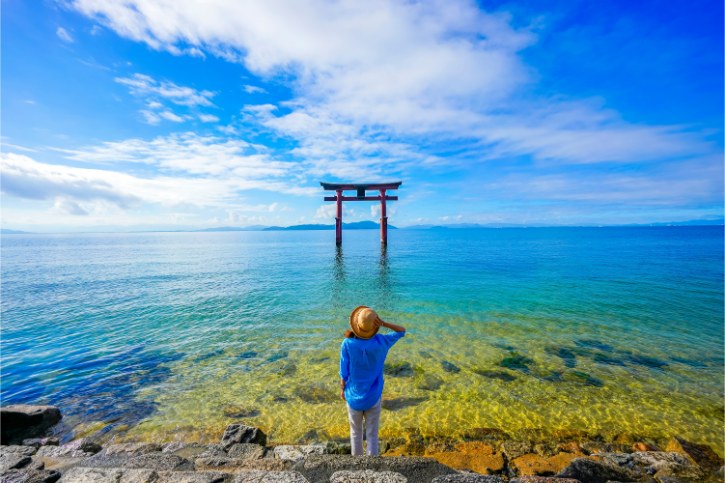 Shirahige Shrine’s torii gate at Lake Biwa