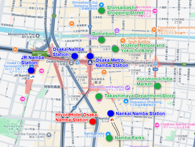 Hiyori Hotel Osaka Namba Station Map