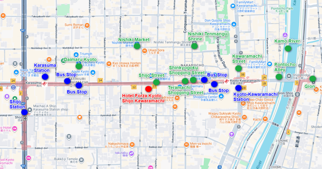 Hotel Forza Kyoto Shijo Kawaramachi Map