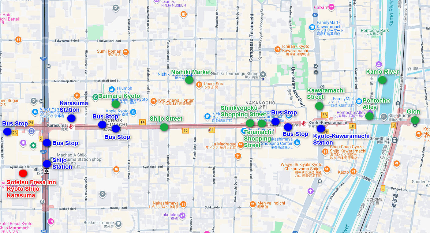 Map of Sotetsu Fresa Inn Kyoto Shijo Karasuma