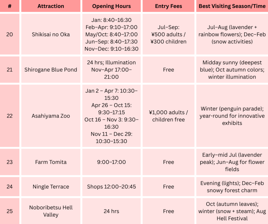 Biei, Asahikawa, Furano, and Noboribetsu Quick Guide