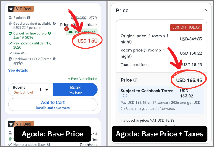 Check Before and After Taxes Pricing from Agoda